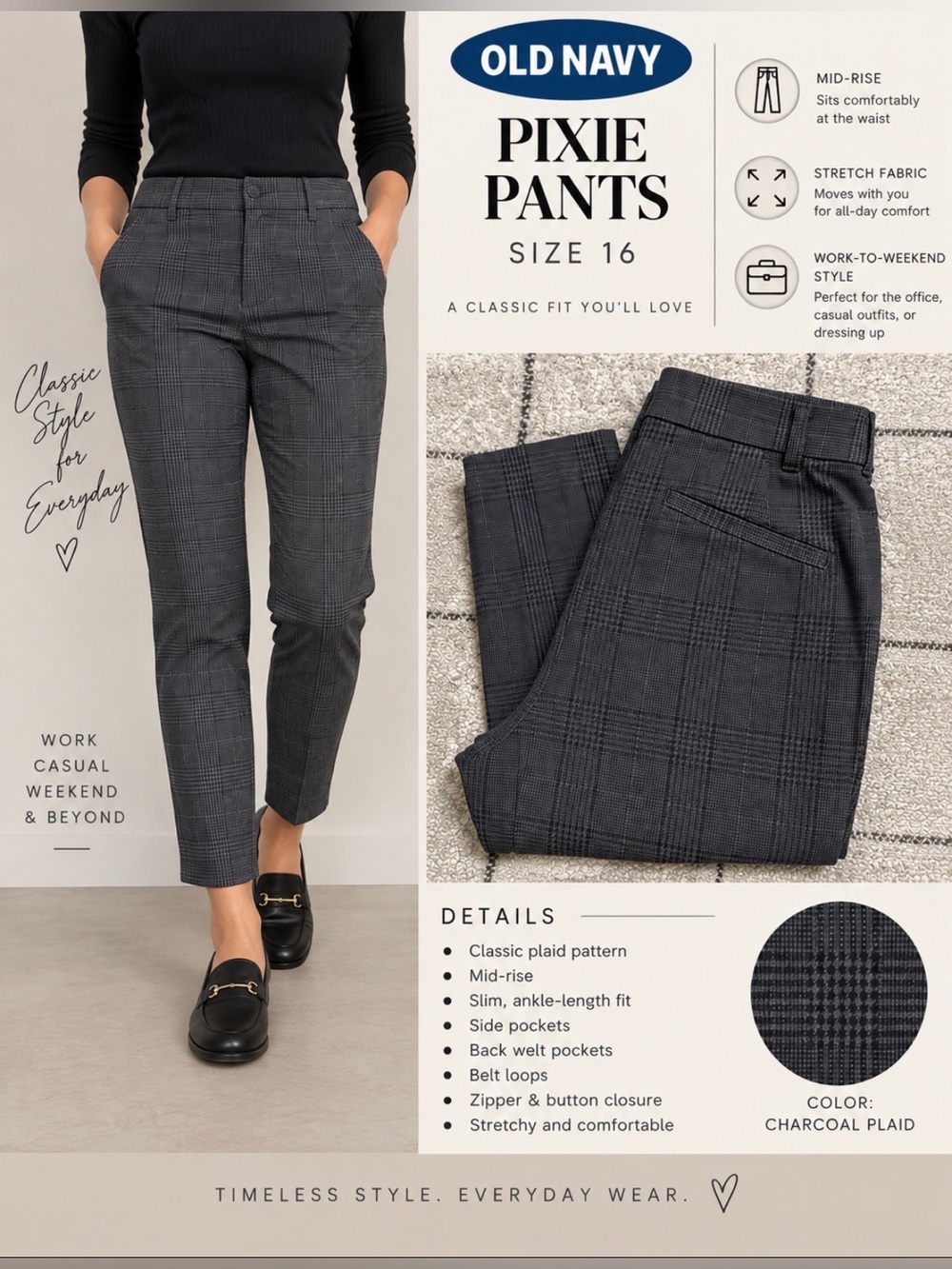 Old Navy Pixie ankle pants, women’s size 16, gray plaid
